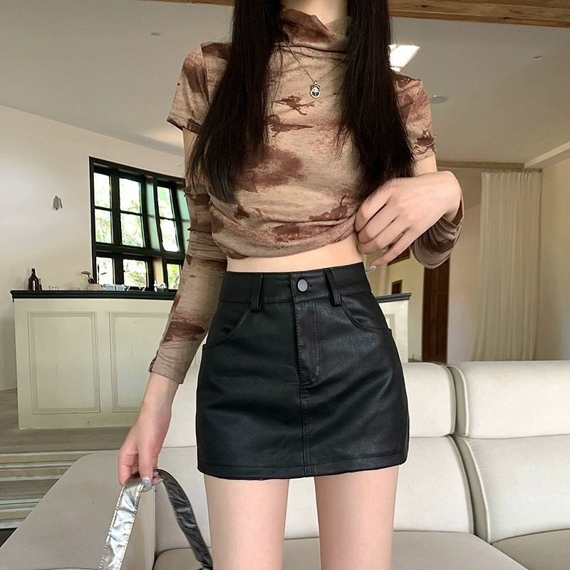 pu皮短裙女春秋韩版2024新款辣妹腰显瘦包臀A字半身裙ins裙子潮