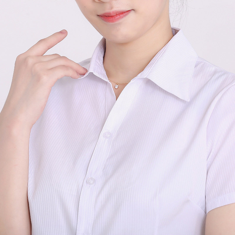 职业装薄款衬衫女竖条纹白色蓝色粉色工装女衬衣修身上衣时尚正装