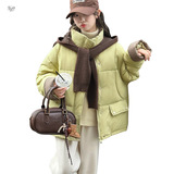 女童2025年冬季新款小清新立领月光绿棉衣女大童户外加绒披肩棉服，童装棉衣，祺儿童装