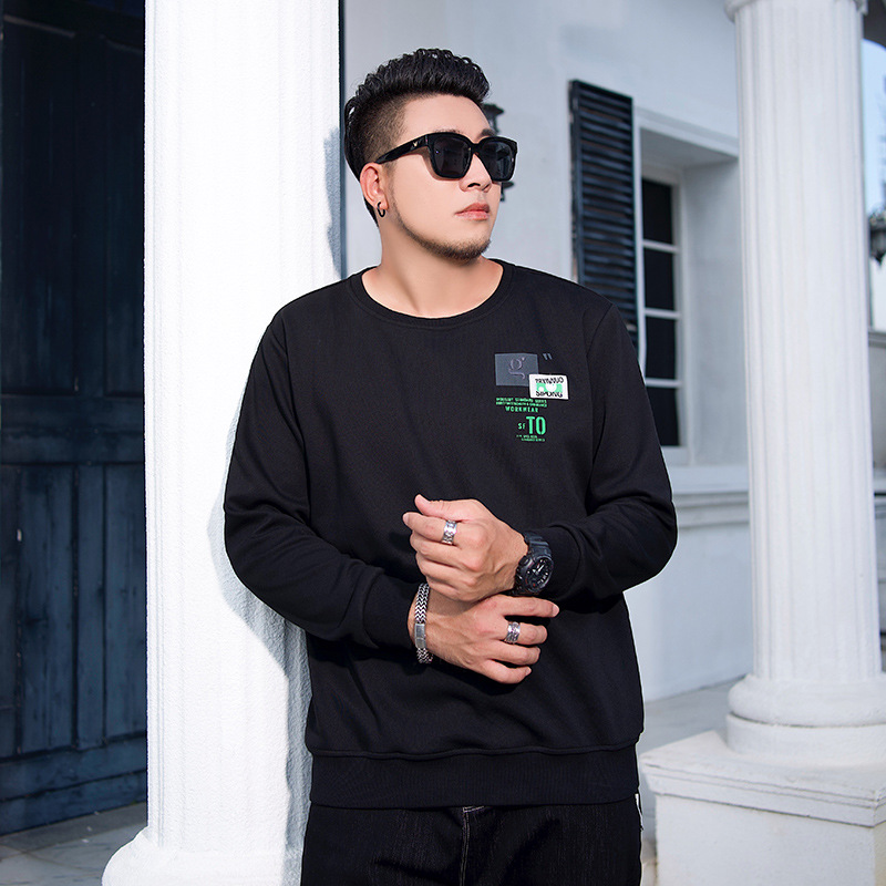 W7017大码装胖子300斤秋冬字母刺绣套头打底衫加加大士卫衣