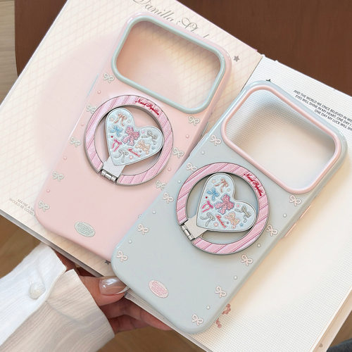 Ins Bow Magnetic Kickstand Embossed Glitter Soft Phone Case 适用 iPhone 17 Pro Max 16 15 13