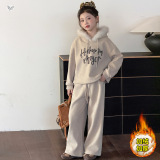 女童加绒套装2025年秋冬新款休闲毛领卫衣阔腿裤两件套中大童时髦，童装休闲套装，祺儿童装