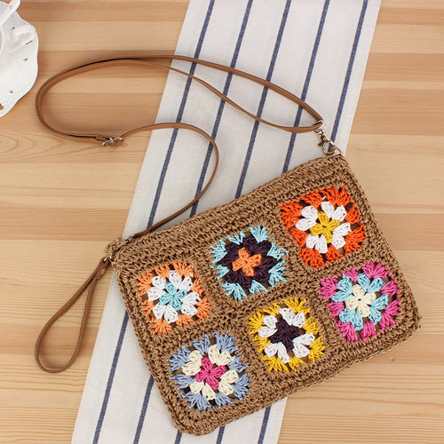 Vintage floral crossbody women's bag shoulder paper rope cro