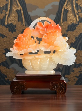 富贵平安仿玉花篮客厅轻奢摆件玄关家居公室乔迁装饰品乔迁礼品