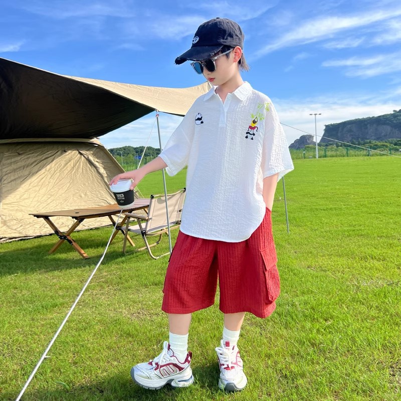 童夏装衬衫套装2025新款中大童儿童夏季短袖衣服孩洋气韩版潮，童装休闲套装，祺妙童装