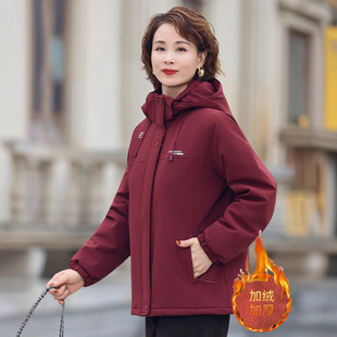 加绒加厚中老年女冬季 棉衣 保暖外套2025新款 中年妈妈冬装