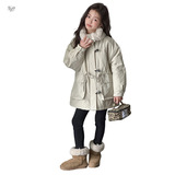 2025冬季新款女大童中长款复古羊羔毛翻领棉服保暖工装派克服棉袄，童装外套，祺儿童装