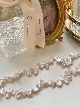 天然巴洛克花瓣珍珠项链14k包金