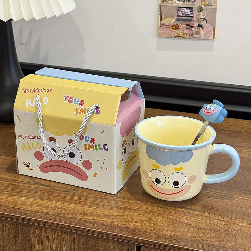 可爱呆萌小丑马克杯创意搞怪杯子陶瓷带盖勺情侣吸管水杯生日礼物图片