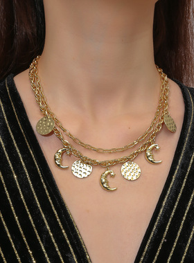 跨境饰品欧美恶魔之眼项链 新款级感夸张眼睛合金吊坠多层项链