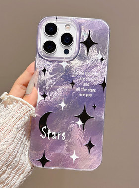 Purple stars moon PC case适用iphone 11 12 13 14 15 16 17 pro max