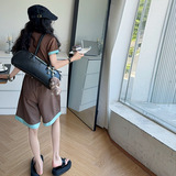 女童夏季套装2025新款撞色T恤短裤两件套中大童休闲宽松直筒裤薄，童装休闲套装，祺儿童装