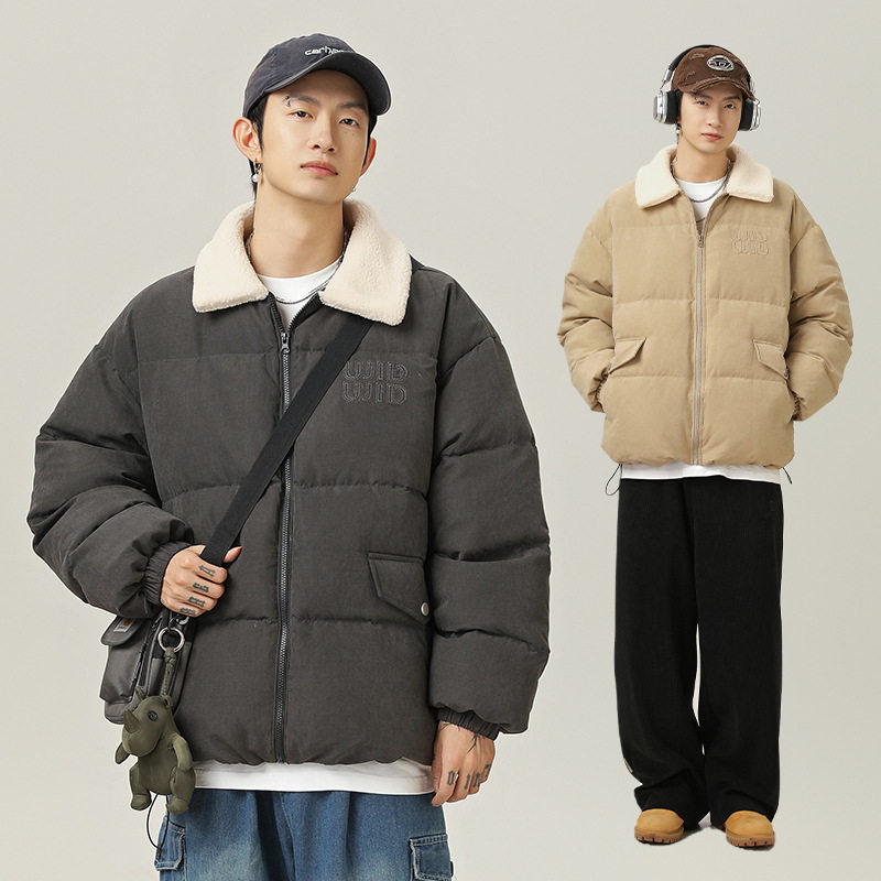 毛领棉服冬季款仿羊羔绒翻领厚外套下摆可调棉衣L5127-P50控168图片