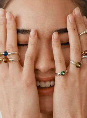 夏季新款彩色琉璃开口可调戒指女ins小众复古潮流戒指度假叠戴
