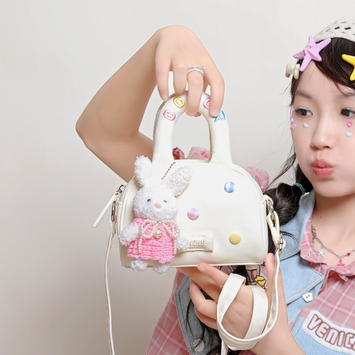 彩色格子帆布包2026精致小包手提包超火上班通勤小拎包小众斜挎包