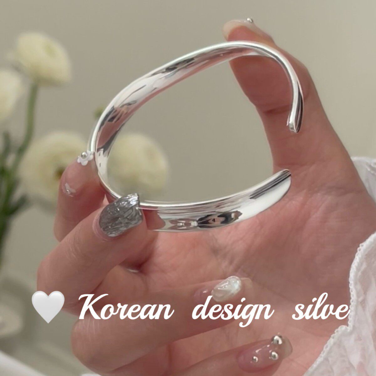 韩国东大门简约亮银饰品 S925纯银重工亮银手镯女ins级感手环