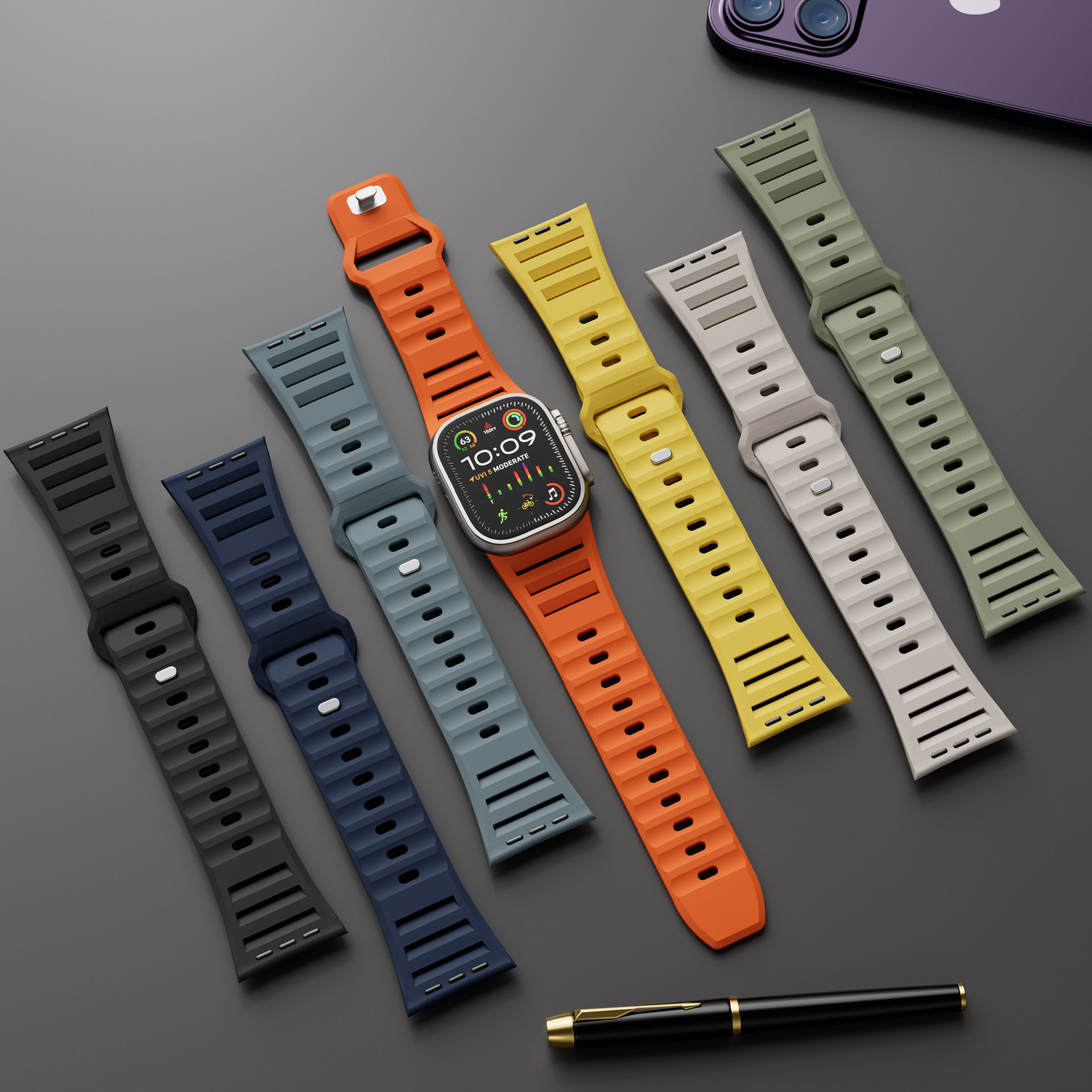 Ultra2适用于iwatchs10/9手表百叶窗49mm硅胶透气ultra宽表带腕带