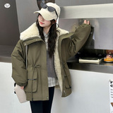 女童2025冬季新款工装毛毛领派克服女大童加绒大口袋中长款棉服潮，童装外套，祺儿童装