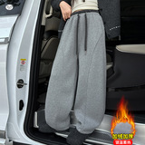 女童加绒卫裤2025年秋冬新款拼腰阔腿裤中大童休闲弯刀裤外出长裤，童装裤子，祺儿童装