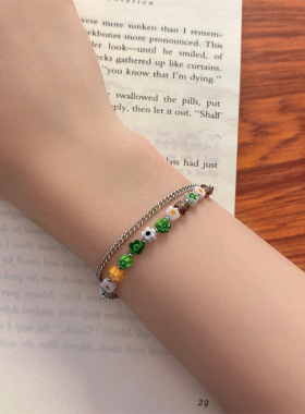 彩色琉璃小花朵手链女ins小众设计感双层手串2023年新款闺蜜手饰