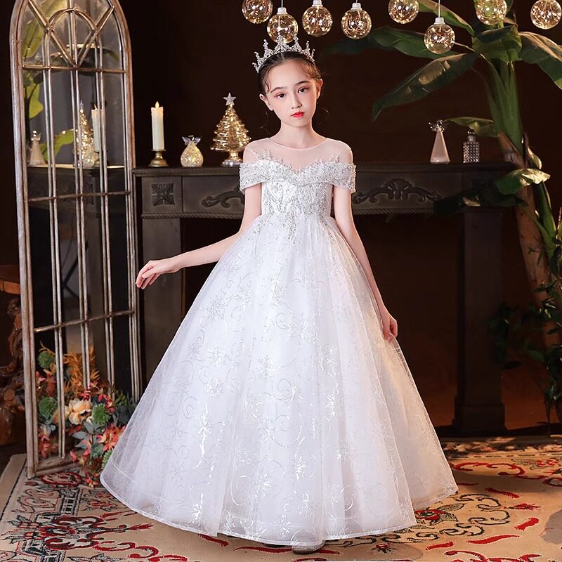 礼服女童公主裙儿童简约花童婚纱蓬蓬裙女孩走秀钢琴主持人演出服图片