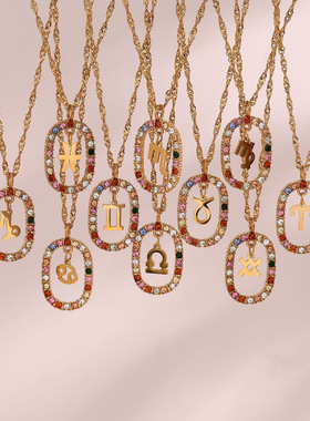 欧美ins时尚简约百搭毛衣链饰品不锈钢微镶镂空椭圆环星座项链女