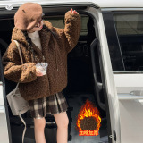 女童加厚外套2025秋冬新款可爱小熊耳朵毛毛衣中大童休闲连帽棉服，童装外套，祺儿童装