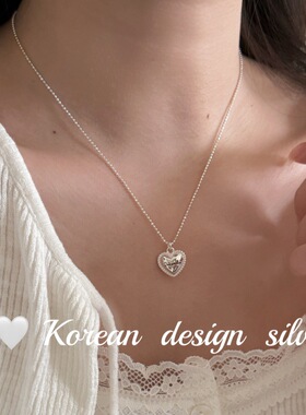 韩国东大门ins风设计饰品 S925纯银气质英文爱心圆珠项链级感女