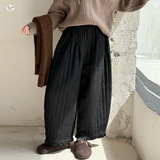 女童2025冬季新款加绒加厚绗线萝卜牛仔棉裤女大童百搭竖纹弯刀裤，童装裤子，祺儿童装