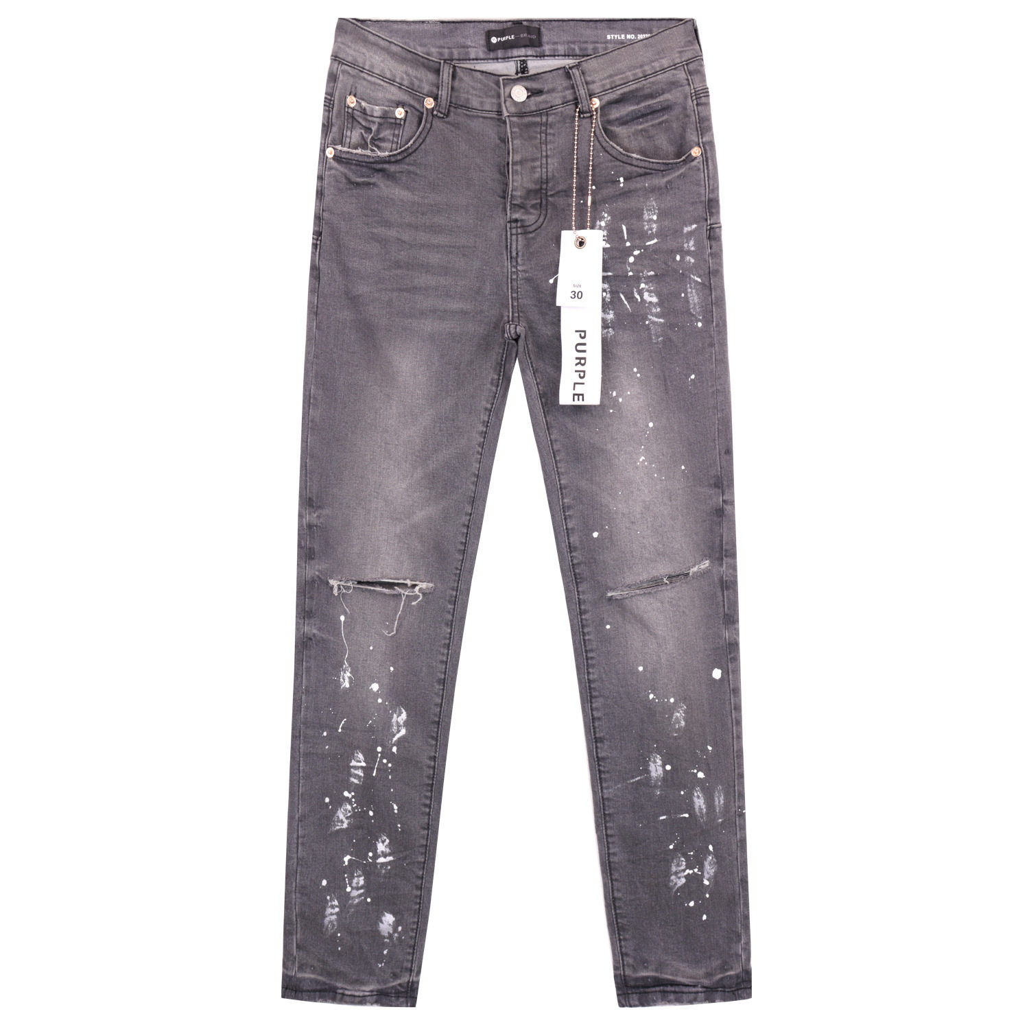 2024 American Style Trendy Brand Ripped Patchwork Ash Gray Men's Casual Straight-Leg Jeans Wholesale