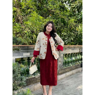 胖MM2025秋冬季新款韩版气质新中式时尚复古洋气百搭提花大码套装