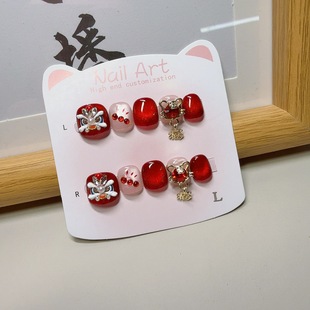 【福禄醒狮】新年美甲爱心糖葫芦浮雕醒狮新款纯手工穿戴甲醒狮款