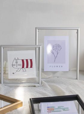 铝合金双面透明相框轻奢金属高级感摆台6寸相架画框挂墙diy压花框