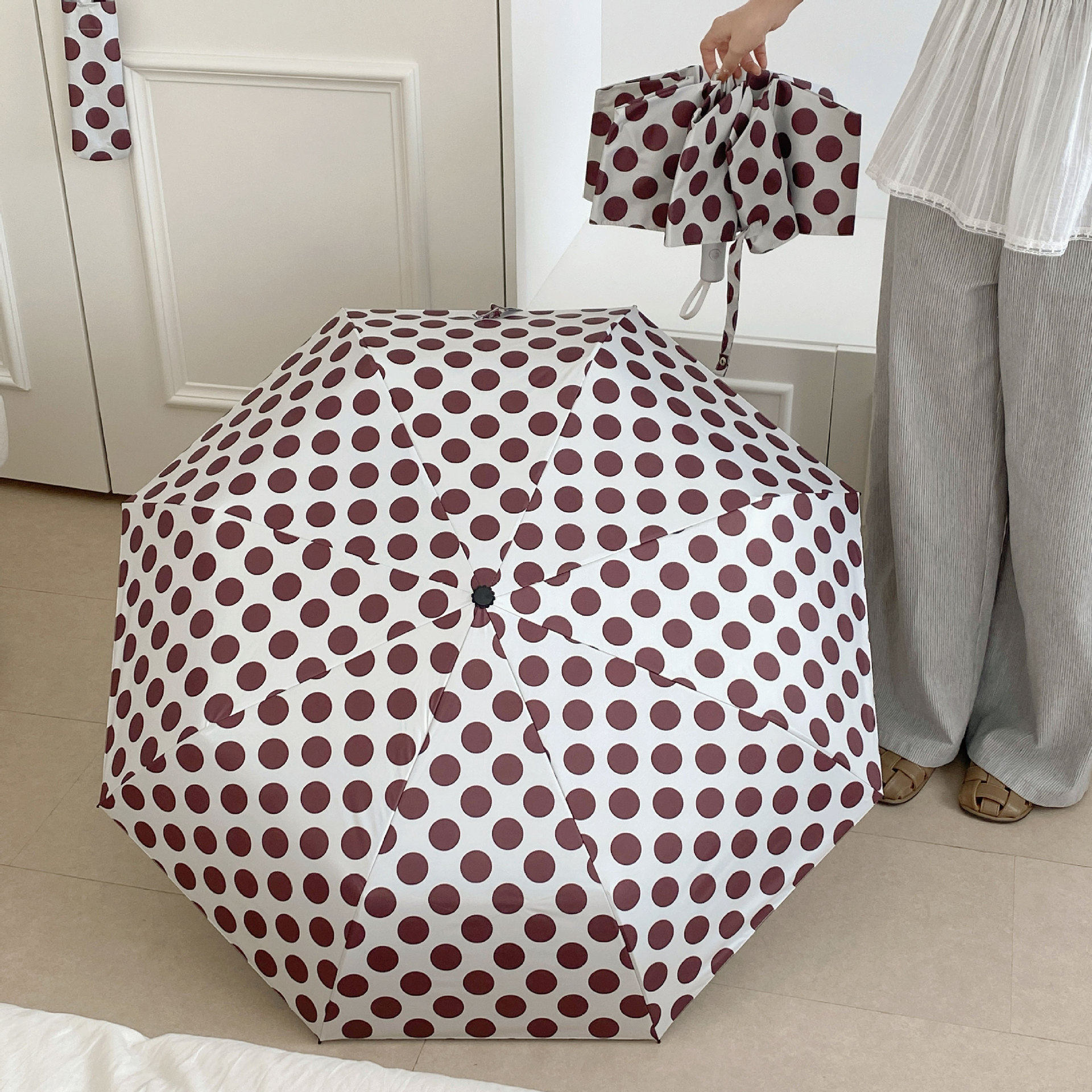 复古波点雨伞女折叠晴雨两用可露丽小众便携遮阳防晒颜值太阳伞,居家日用,伞,淘宝优惠券,粉丝福利购,淘宝优惠卷