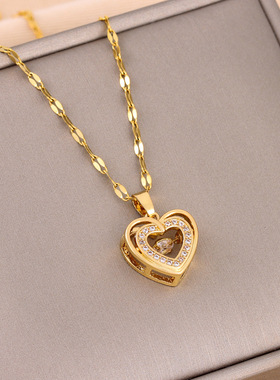 直播爆款韩版双层灵动爱心吊坠钛钢项链跨境爆款不锈钢女式锁骨链