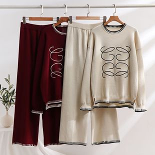Autumn winter women  two pieces suit knitted leisure sweater