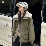 女童2025冬季新款工装毛毛领派克服女大童加绒大口袋中长款棉服潮，童装外套，祺儿童装