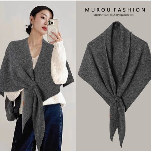 A/W Triangle Scarf - Solid-Color Neck-Warming Large Shawl
