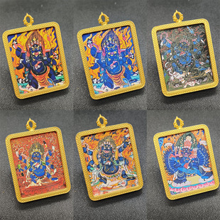 尼泊尔唐卡大黑天吊坠合金电镀嘎呜盒砂金佛牌送挂绳随身项链