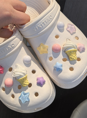 AI LIFE 冰激凌洞洞鞋配饰鞋花卡通diy装饰品扣适配Cross/Crocs
