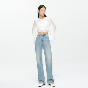 HEY+JEANS轻奢端牛仔裤女2023秋季新款腰宽松显瘦阔腿长裤子