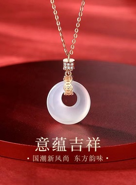白铜和田玉平安扣项链女小众白玉髓平安扣吊坠古风国潮锁骨链