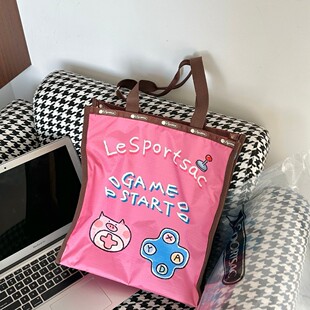 乐播诗新款双面小猪托特包逛街上学日常通勤可爱潮流设计感双面背