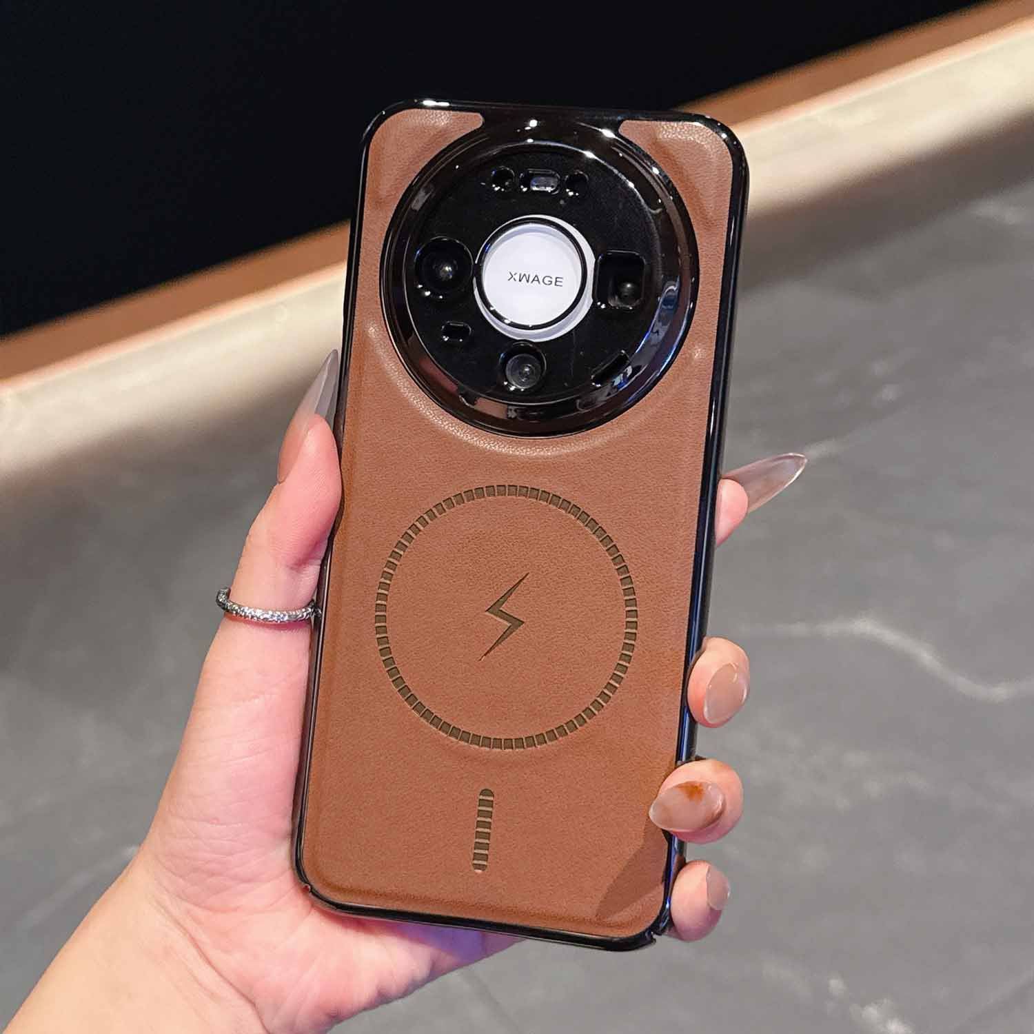 适用华为Mate80ProMax电镀PC硬壳手机壳Pura70精孔皮套P40/50/60超薄贴皮后壳荣耀500/400磁吸magsafe 保护套