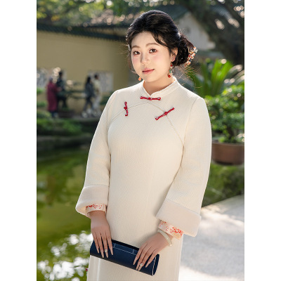 国风新中式连衣裙加绒加厚旗袍