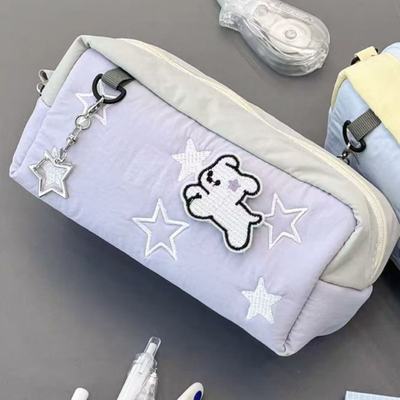 紫色星星笔袋ins风高颜值奶呼呼文具袋大容量学生铅笔盒文具盒