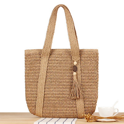 Large Capacity Paper Rope Woven Tote Bag French Minimalist C