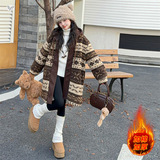 女童加厚外套2025年秋冬新款中大童森系提花连帽毛毛衣中长款棉衣，童装外套，祺儿童装