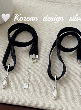 韩国ins小众简约饰品 S925纯银 双层黑纱镂空椭圆项链气质级款