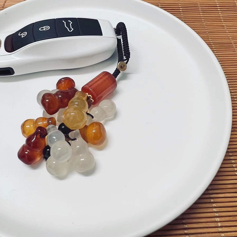高档天然玉髓玛瑙葫芦钥匙挂件汽车钥匙扣包包挂饰福禄平安吊饰坠